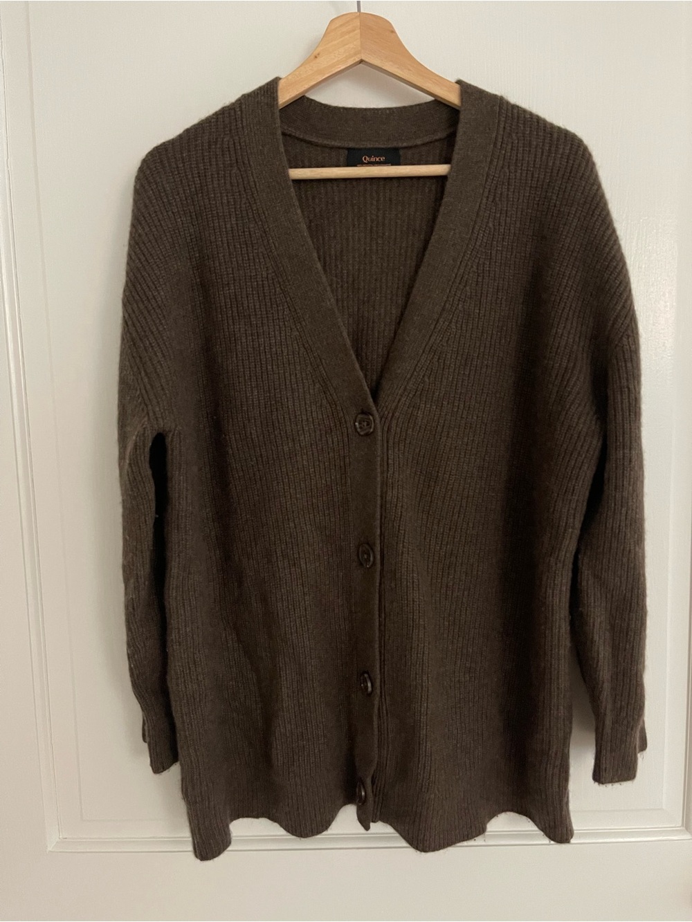 Quince Women's V-Neck Button Cardigan Sweater - Dark Brown
